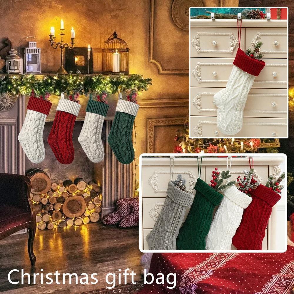 Large Knitted Custom Christmas Stockings, Xmas Knit Fireplace Hanging Stock M7A9