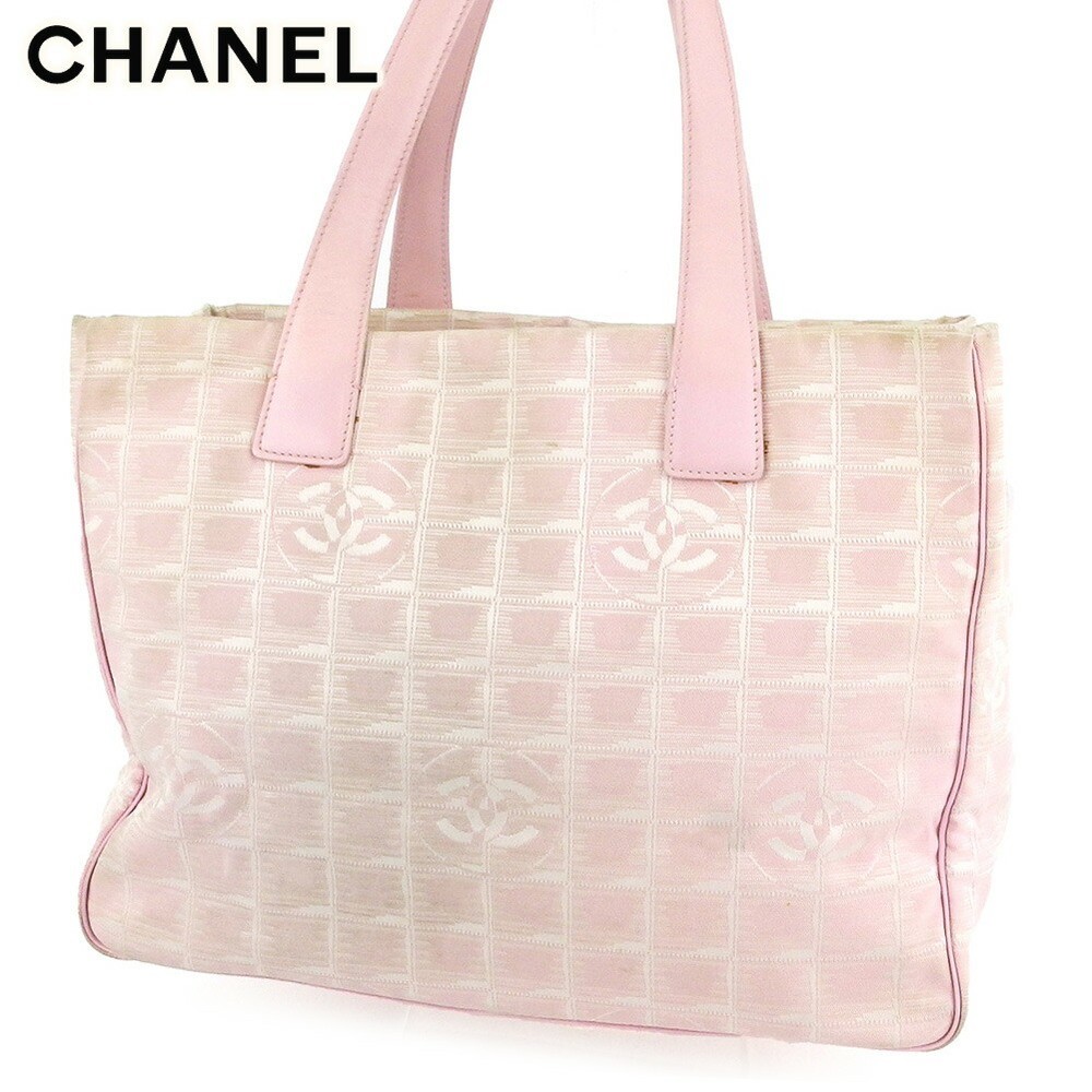 Chanel Pink Nylon Jacquard Gold Tote Bag MM Shoulder Travel Women