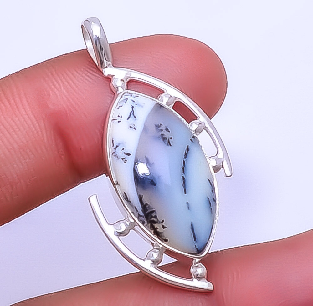Merlinite Dendritic Opal -Brazil Gemstone 925 Sterling Silver Pendant 1.65