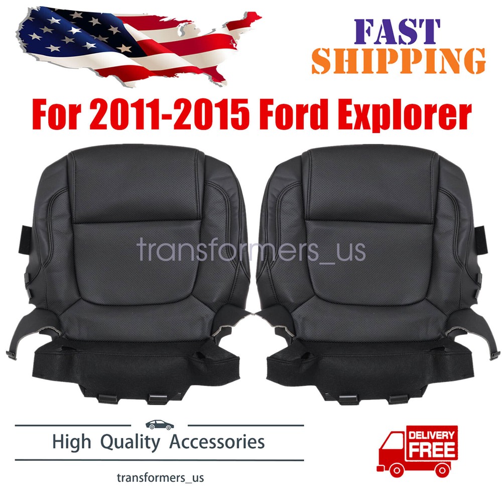 DRIVER & PASSENGER Bottom Leather Seat Cover Black For 2011-2015 Ford Explorer