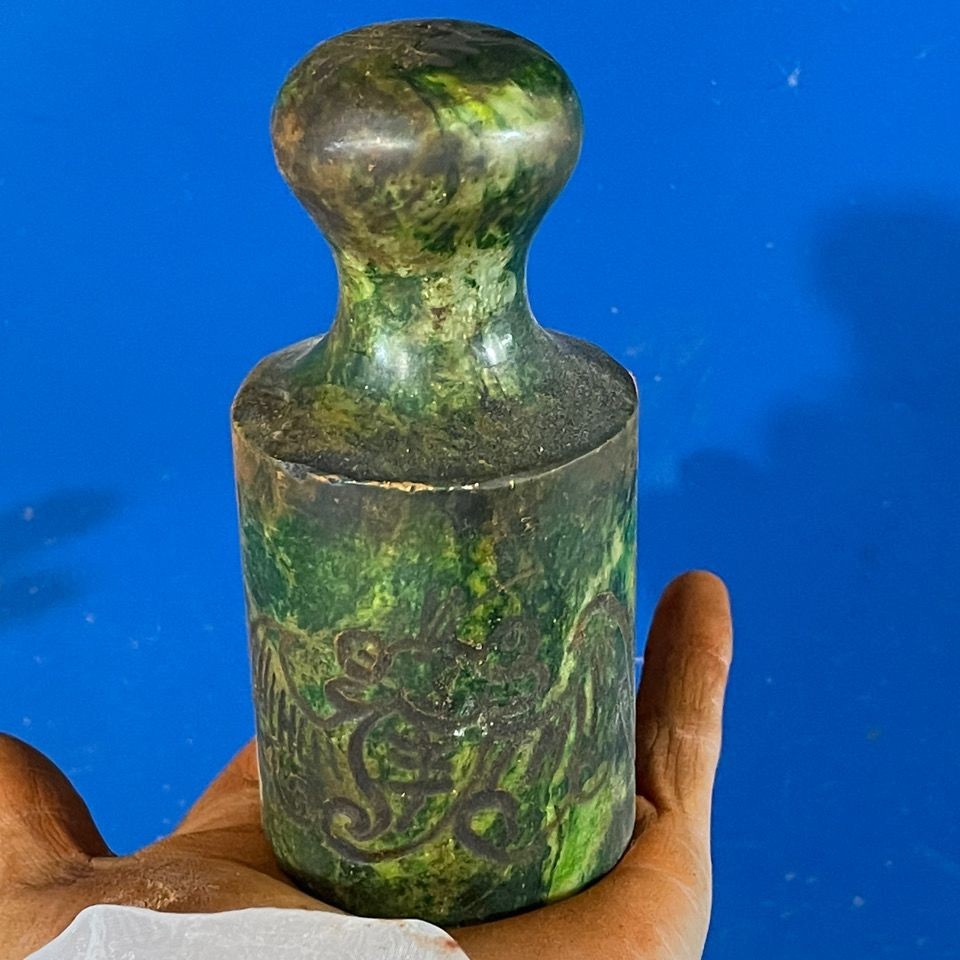 Vintage Xiuyan Jade Seal Antique Style Old Jade Carving Collectible