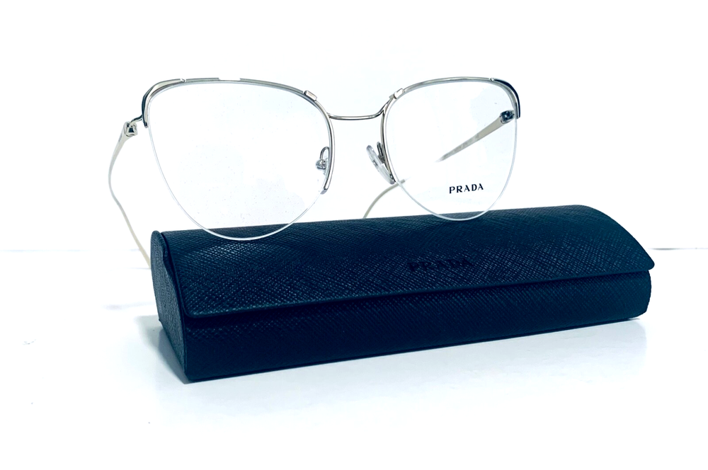 Prada VPR 60U Gold Cat Eye Semi-Rimless Eyeglasses 53-19-140mm Made in Italy