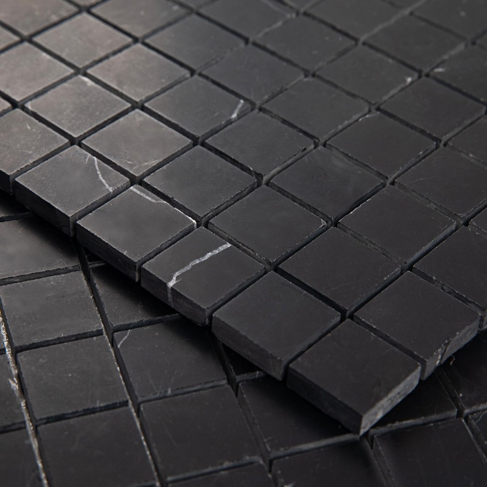 Honed Nero Marquina Black Marble Mosaic Tile for Shower Kitchen Floor Wall