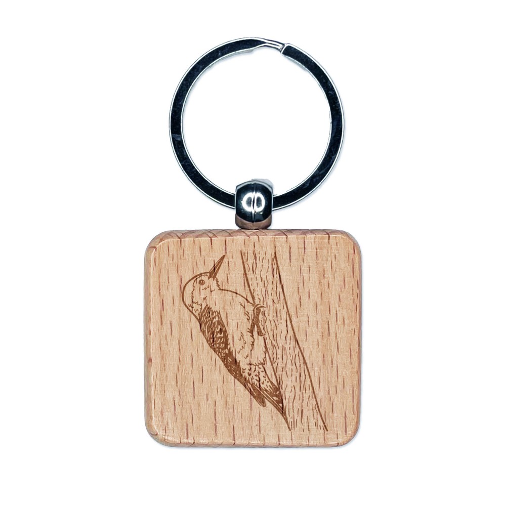 Red-Bellied Woodpecker Engraved Wooden Keychain with Tree Design  