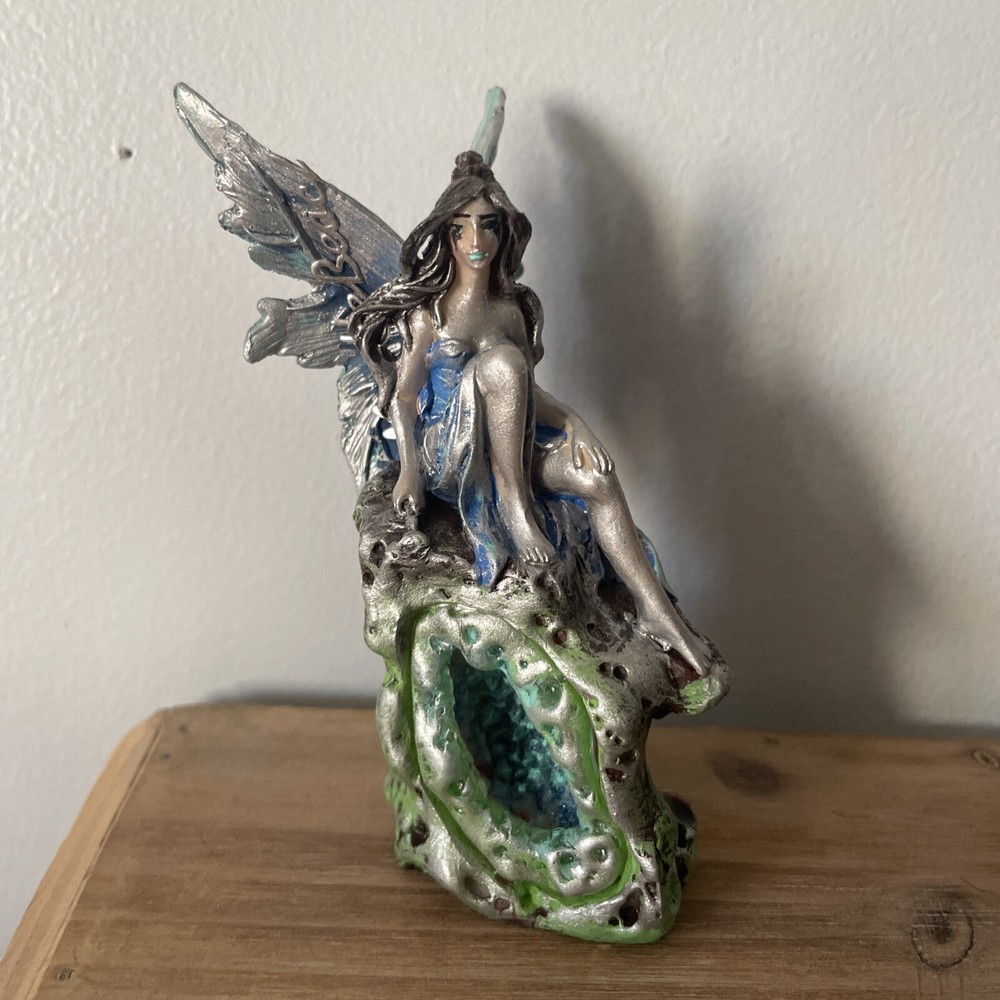 OOAK Blue Gothic Dark Fairy Fantasy Repaint Statue Sitting Resin Craft Ornament