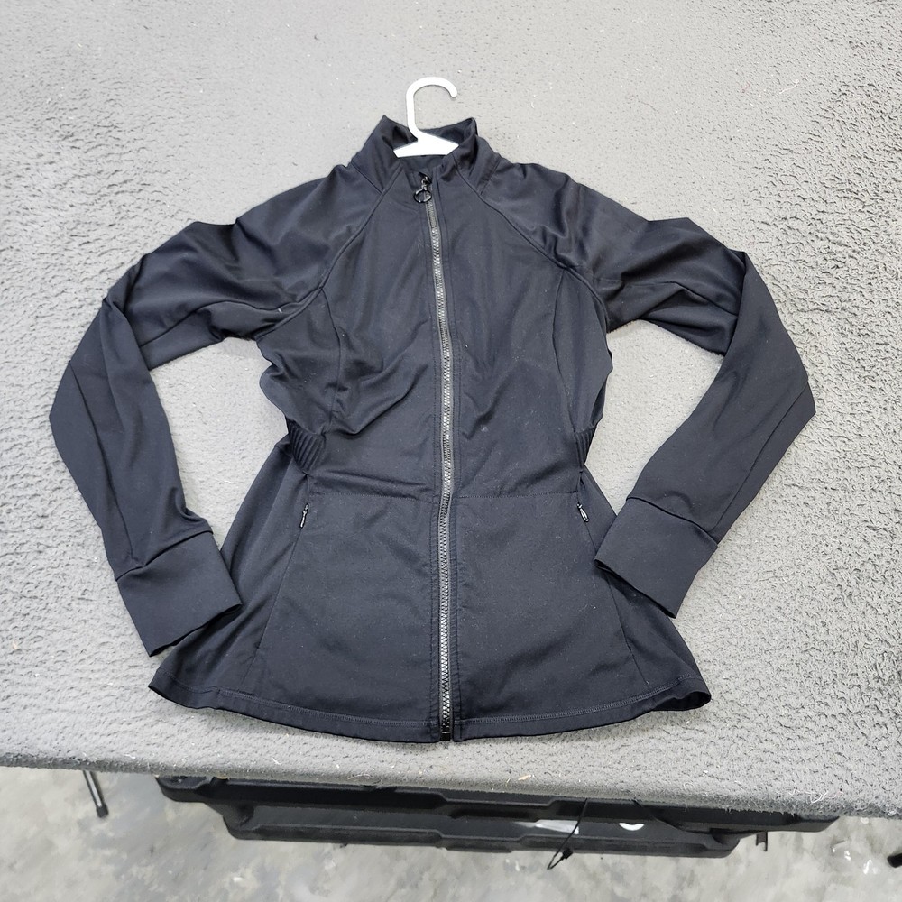 Fabletics Jacket Womens Small Black Full Zip Thumbholes Pockets Athletic Running