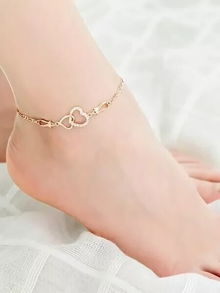 6Ct Round Cut Simulated Diamond Heart Shape Womens Anklet 14K Yellow Gold Plated