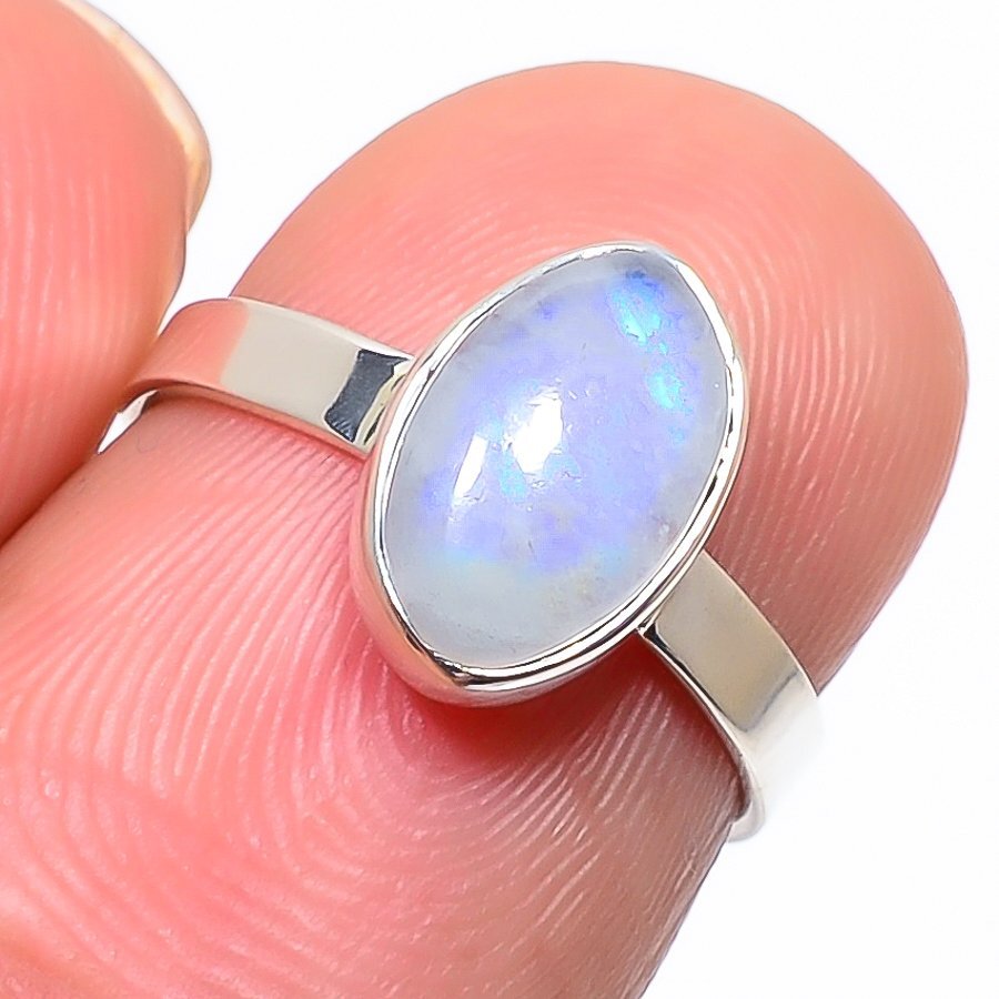 Natural Rainbow Moonstone Gemstone 925 Solid Sterling Silver Gift Ring S.6