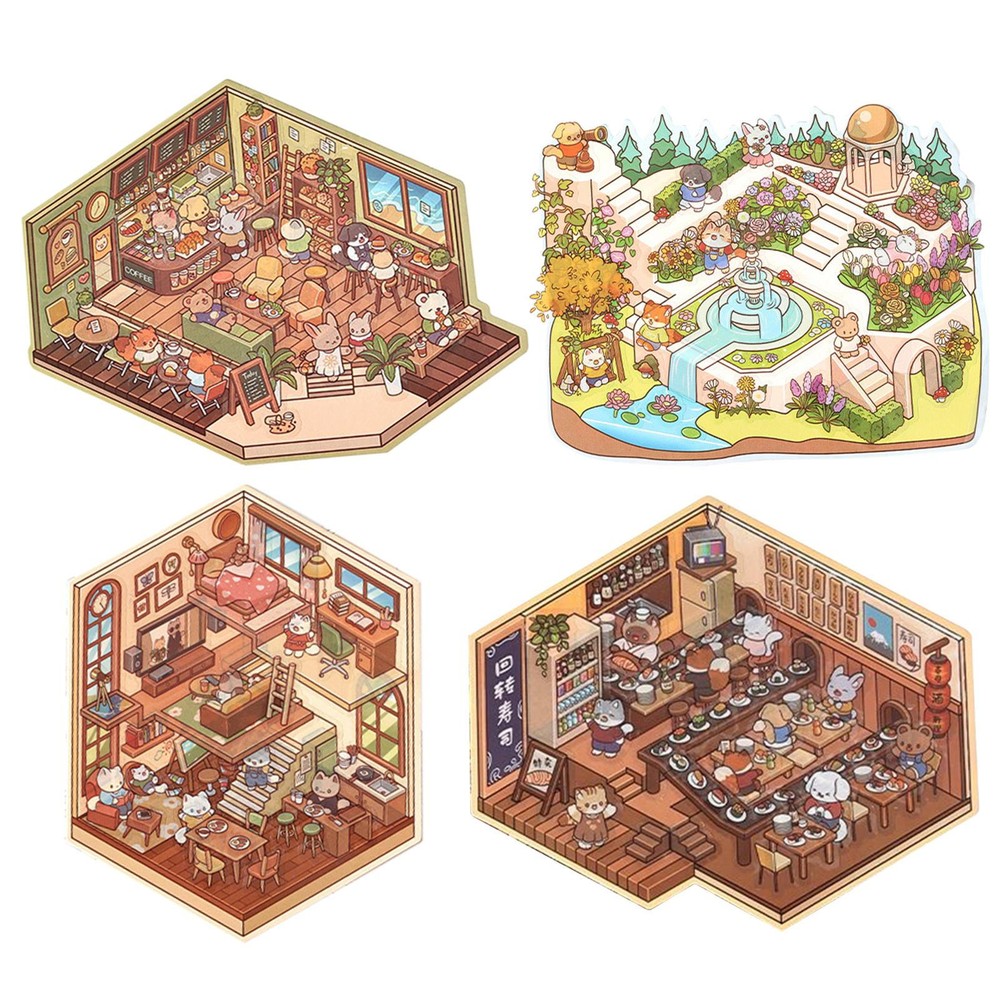 3D Miniature Cartoon Home Decoration Stickers and Scenes