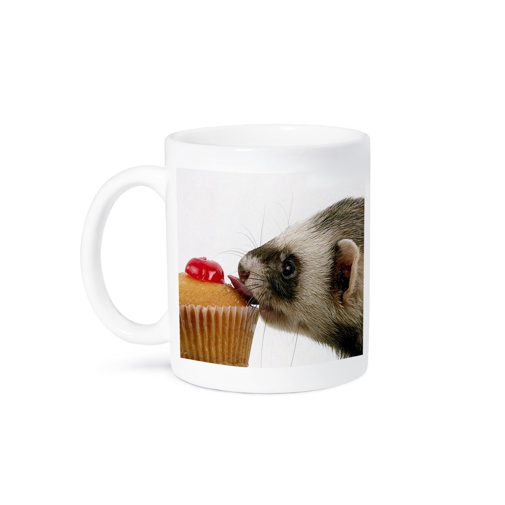 3dRose Ferret Eating Cupcake Ceramic Coffee Mug
