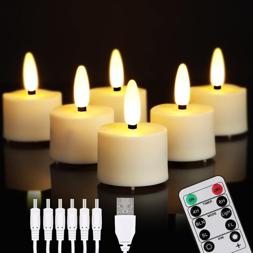LED Rechargeable Tea Lights Candles with Remote, 6 pcs Battery Operated Tealight