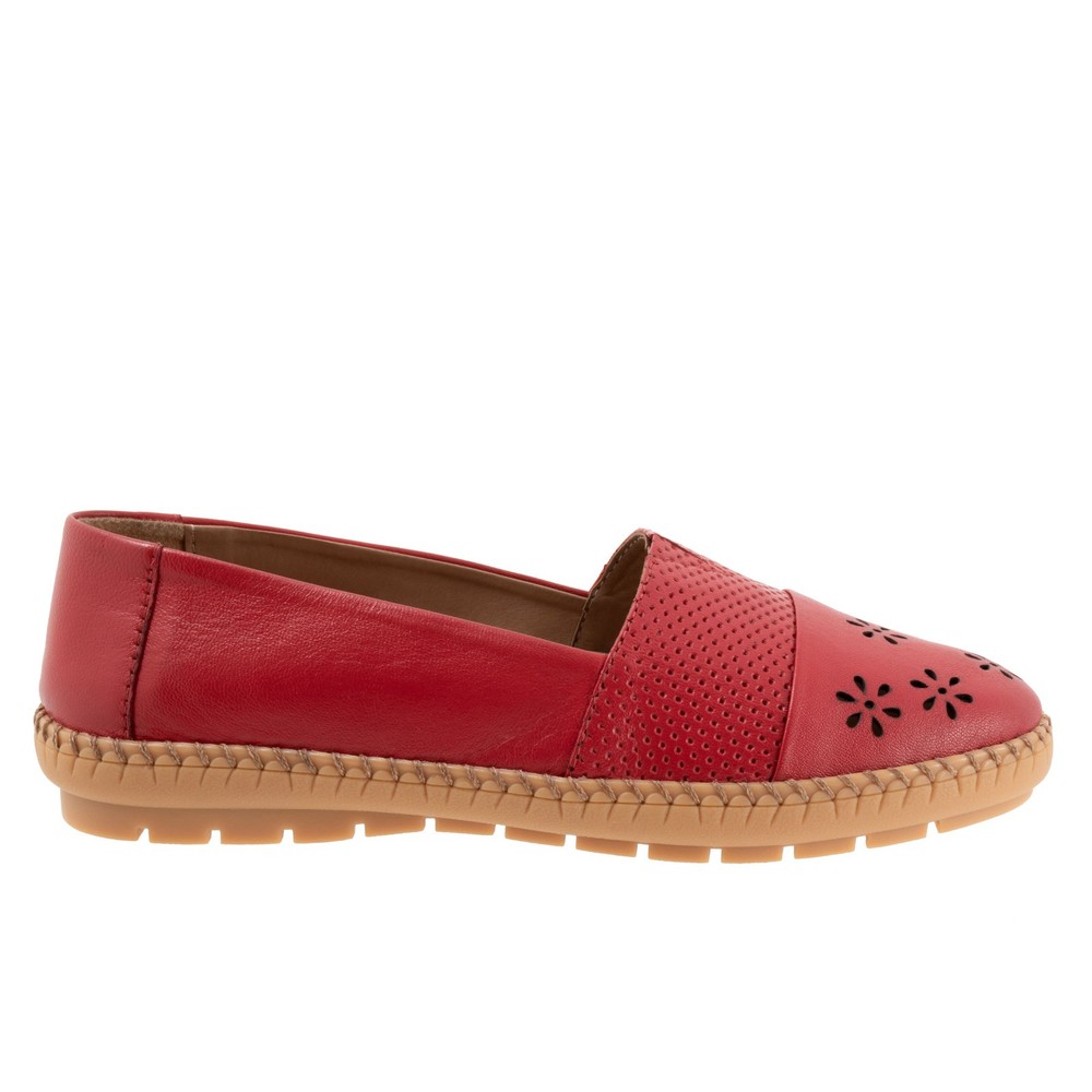 Trotters Ruby Perf T2320-600 Womens Red Narrow Leather Loafer Flats Shoes