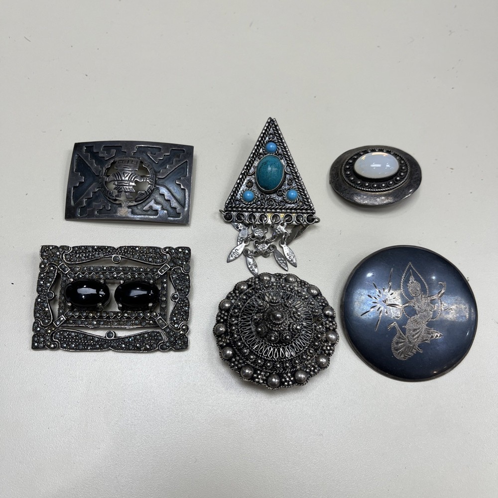 Vintage lot of 6 Sterling Silver  OLD PINS/BROOCHES