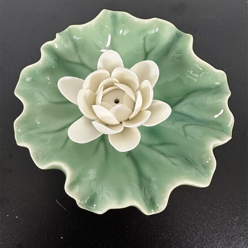White Lotus Incense Holder Ceramic Incense Burner Flower Stick for Living Room