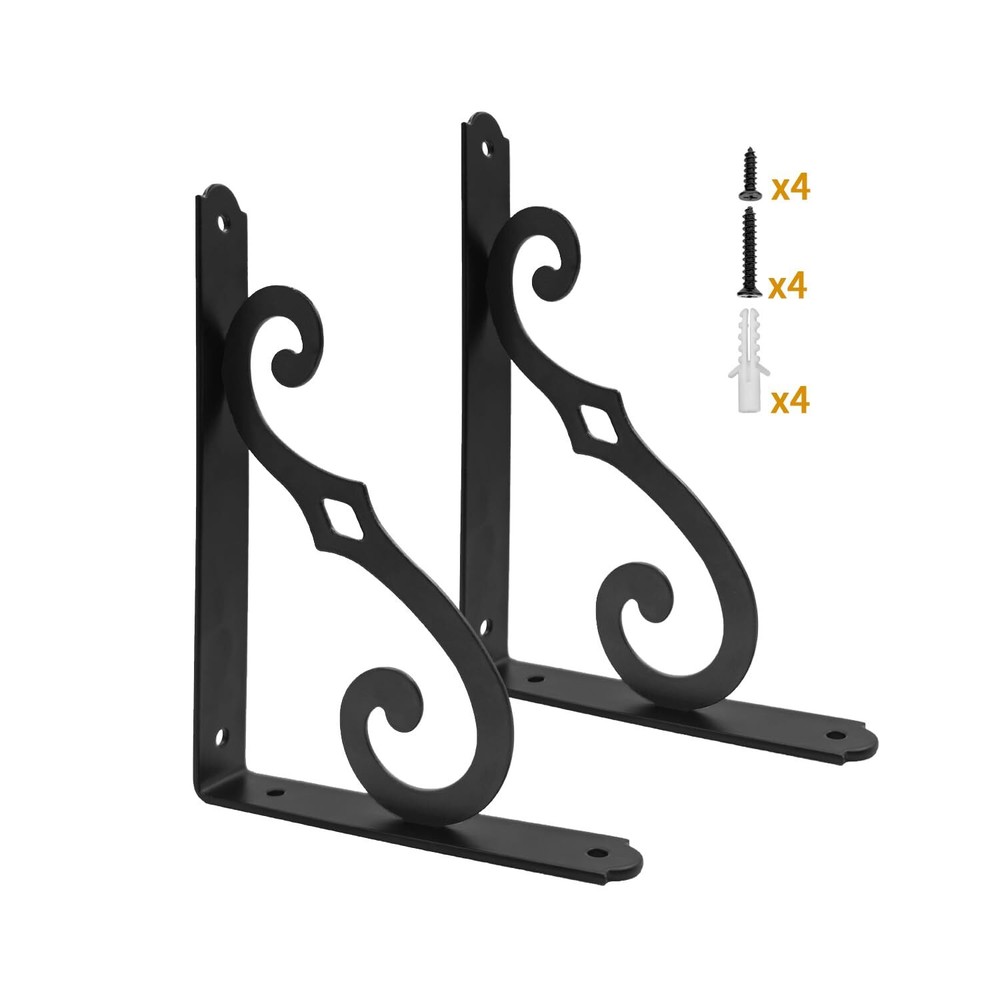 8 Inch Decorative Shelf Brackets, 2 Pack Wall Mounted Metal Shelving Brackets...