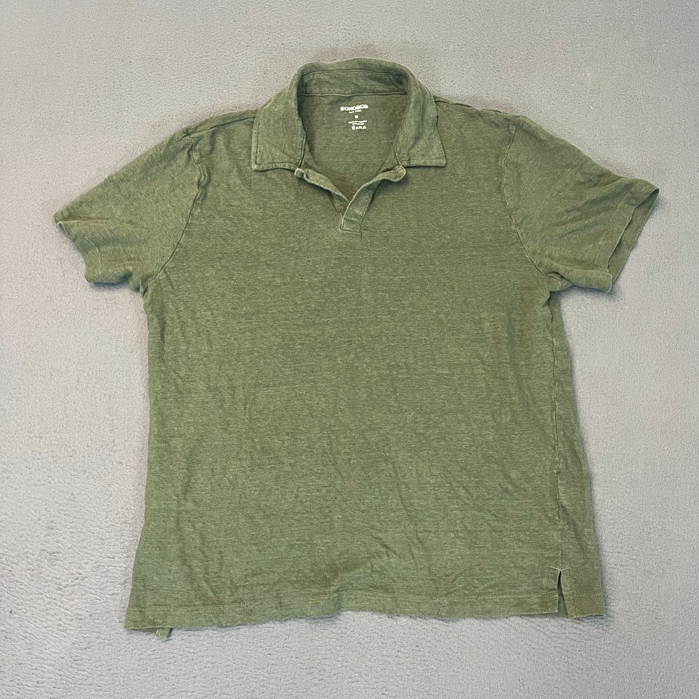Bonobos Polo Shirt Mens Medium (Small Fit) Green 100% Linen Lightweight Knit