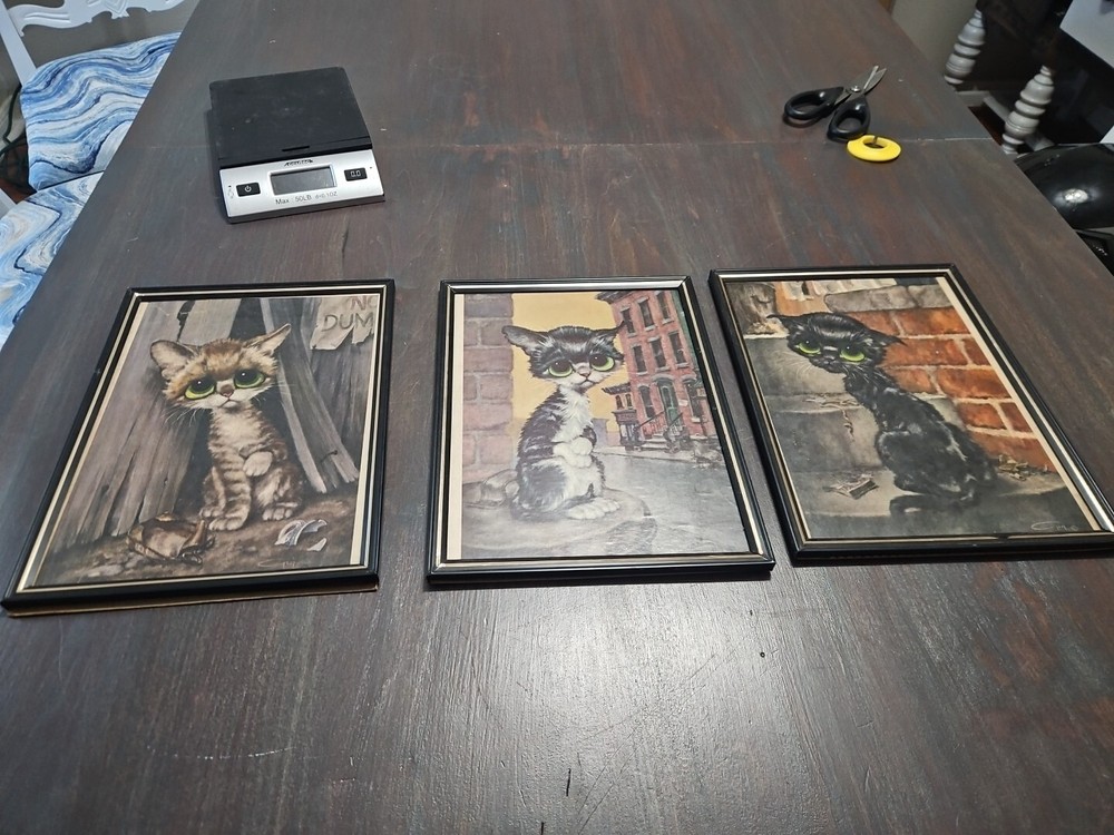 Vintage Framed Pity Cat by Artist Gig Big Eyes Print Sheet 12