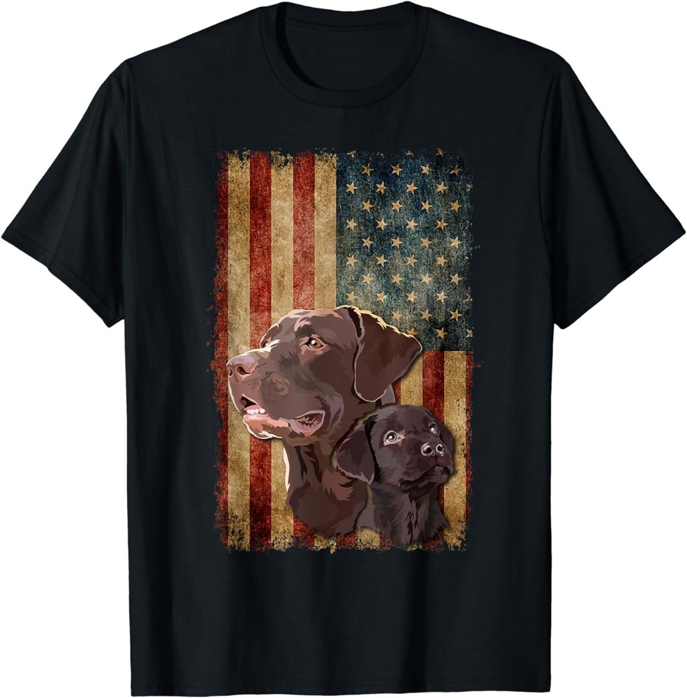Retro Chocolate Lab With USA Flag Gift Chocolate Lab Dad Mom Gift Unisex T-Shirt