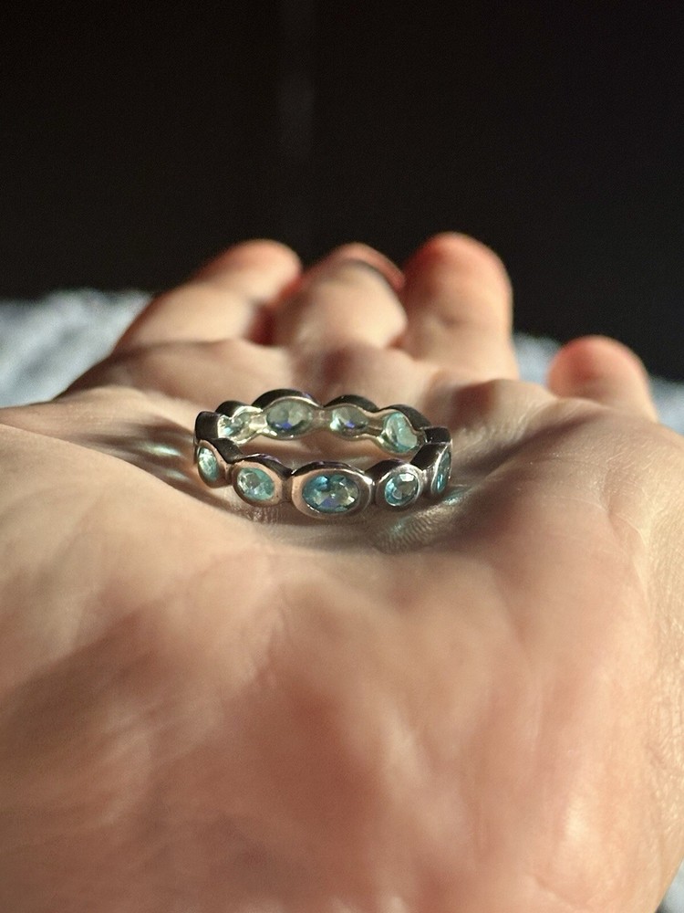 Silpada Northern Lights Aqua Blue Glass Ring 925 Sterling Silver Size 10