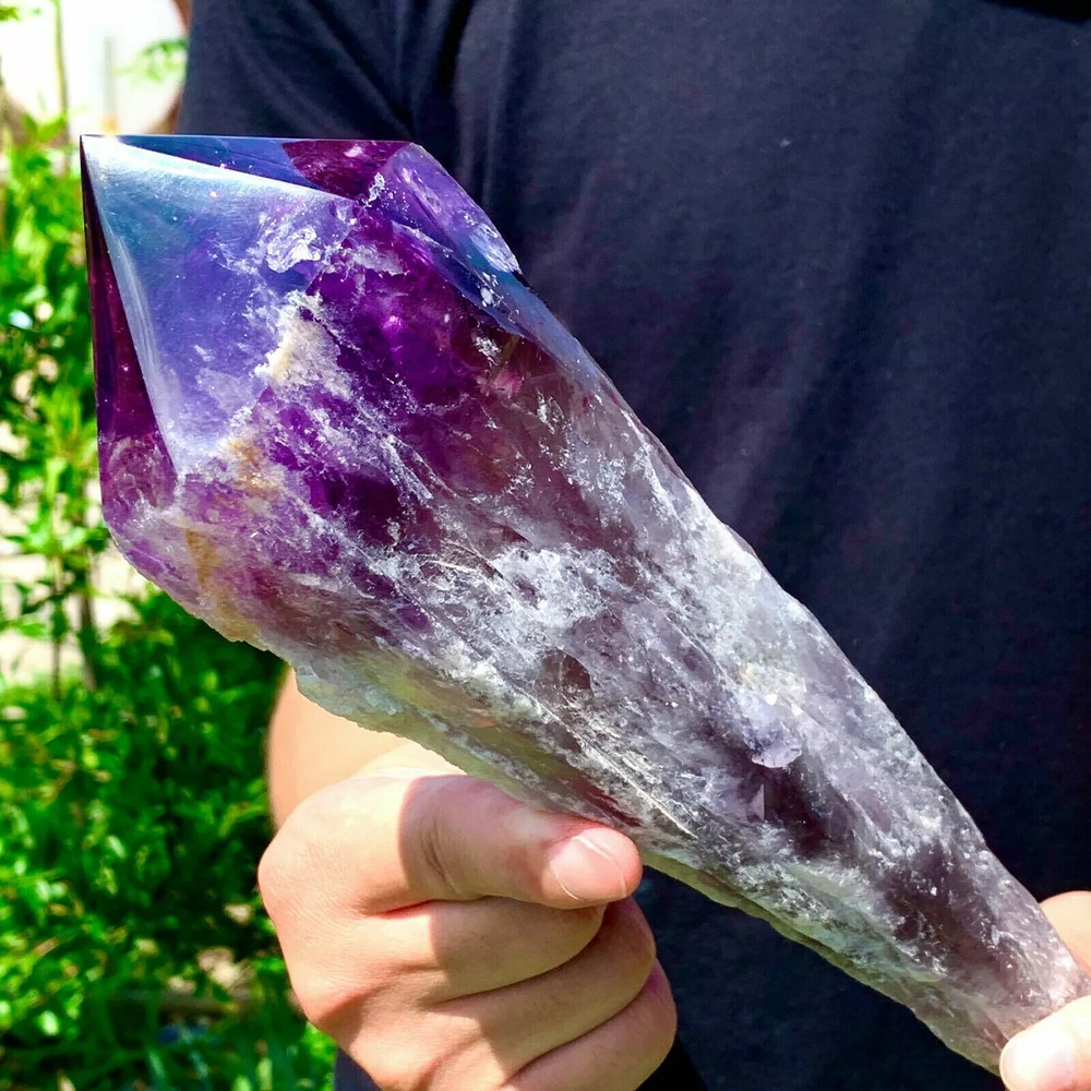 1.8-2.2lb Natural Amethyst obelisk scepter Crystal Wand Point Specimen Healing