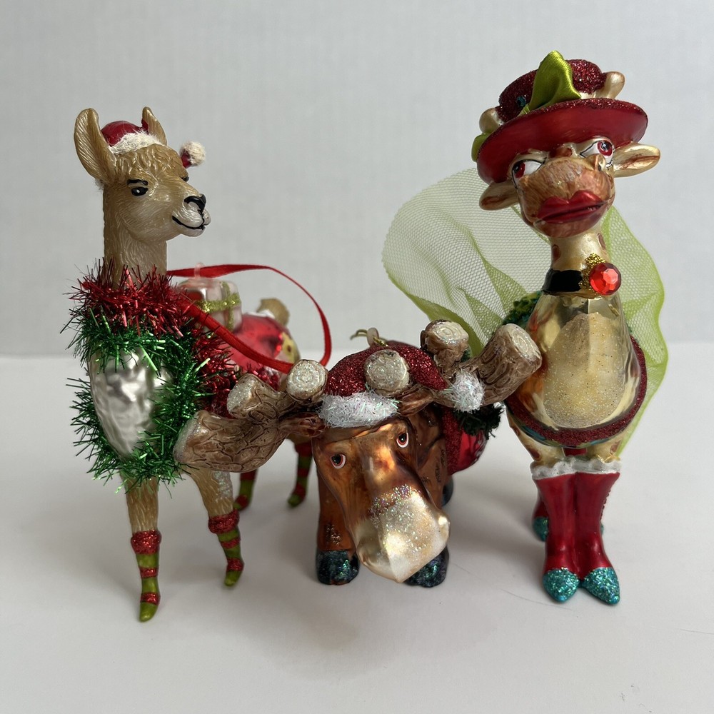3-Inch Christmas Tree Ornament Set Featuring Giraffe, Camel, and Moose Designs