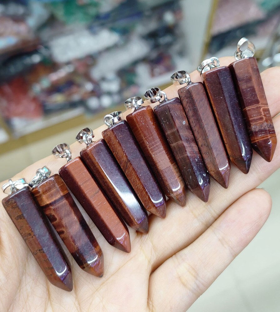 10pcs Natural Red Tiger eye Gems Pendants Amulet stainless steel