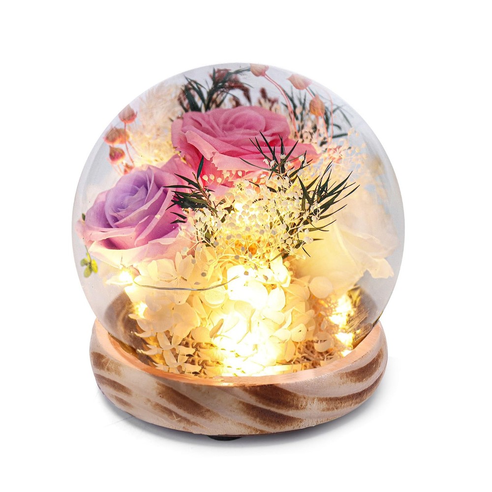 Preserved Real Roses & Hydrangea Gift Set with LED Lights for Women