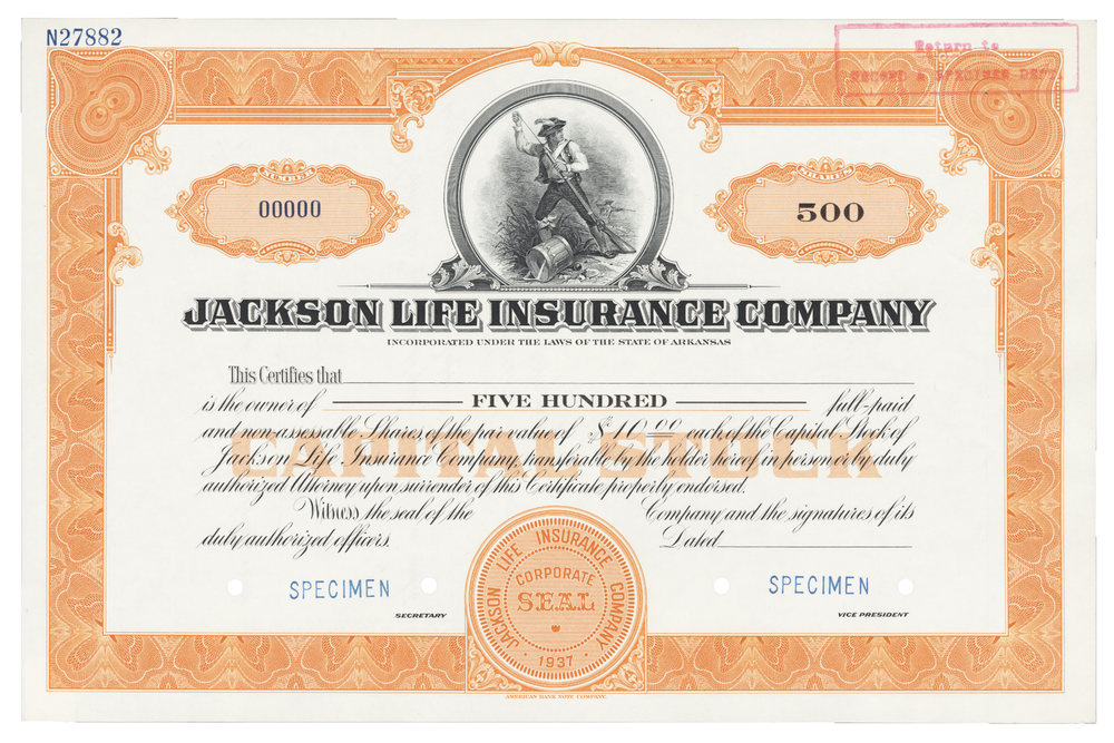 Jackson Life Insurance Company. Stock Certificate.