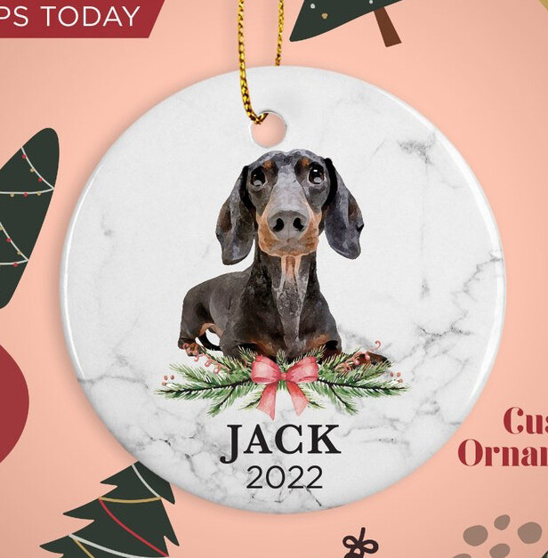 Dachshund Custom Name Christmas Ornament - Personalized Dog Name Christmas Gi...
