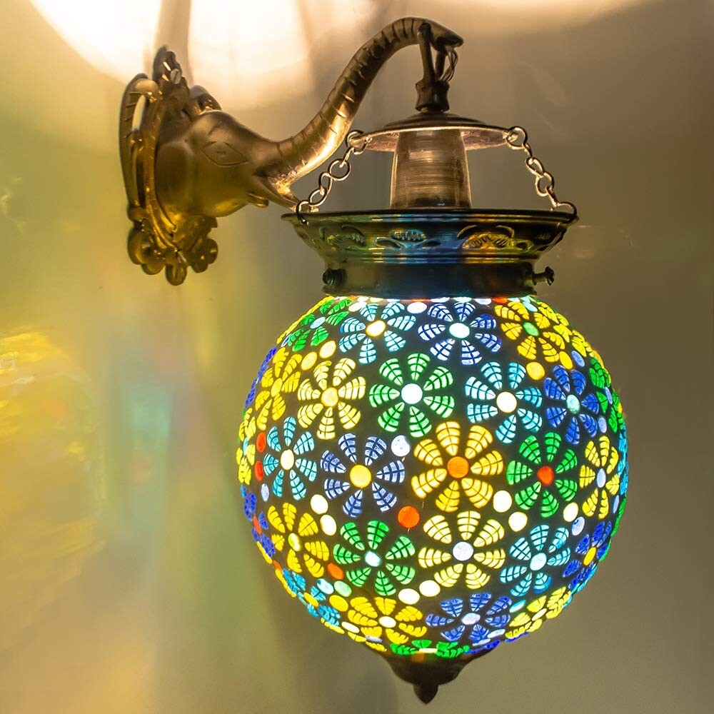 Mosaic Elephant Wall Lamp - Turkish Moroccan Multicolor Hanging Light