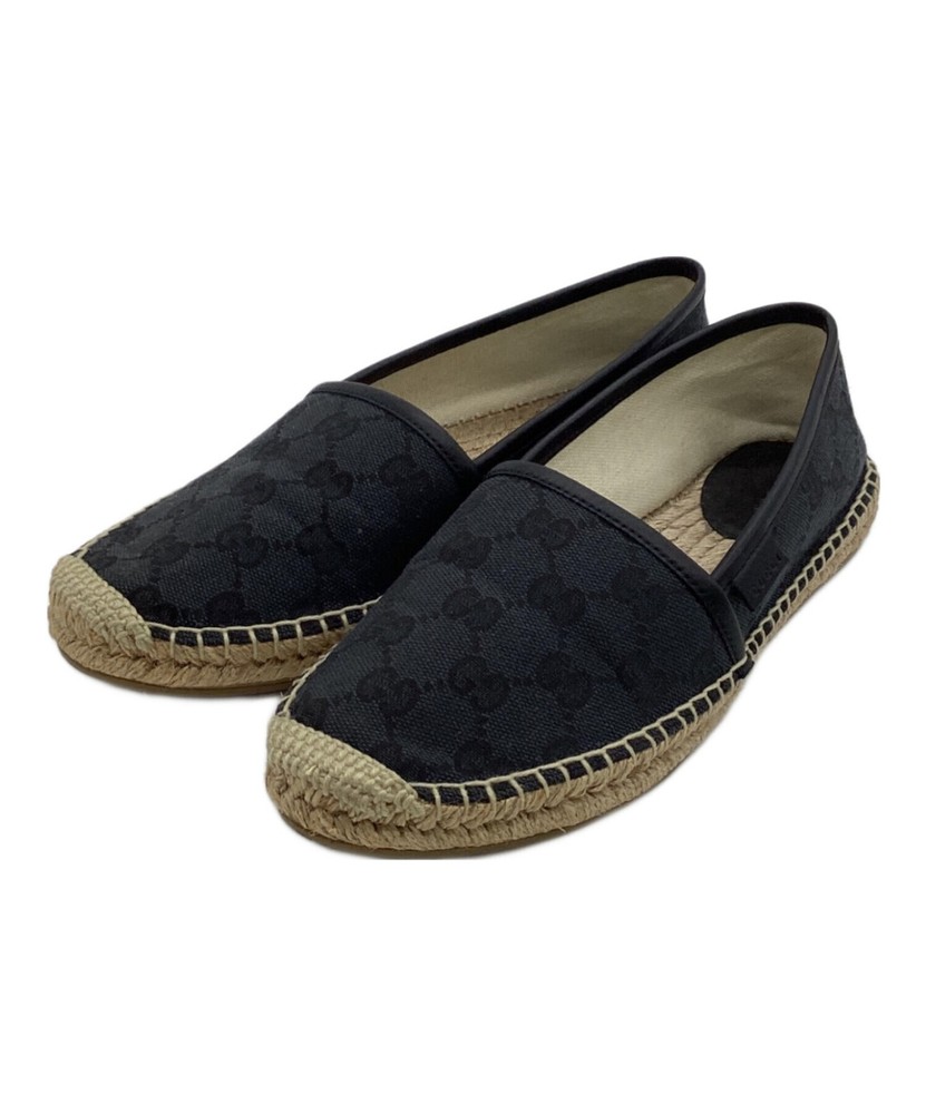 GUCCI GG Canvas Black Espadrilles Women's Size 6.5 Authentic From Japan RIN