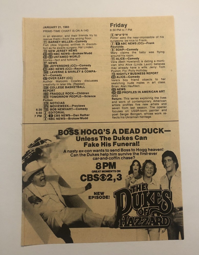 1980s Dukes of Hazzard Boss Hogg A Dead Duck TV Guide Vintage Magazine Ad 2D21