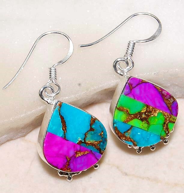 Natural Copper Turquoise 925 Sterling Silver Earrings Jewelry @B19-1