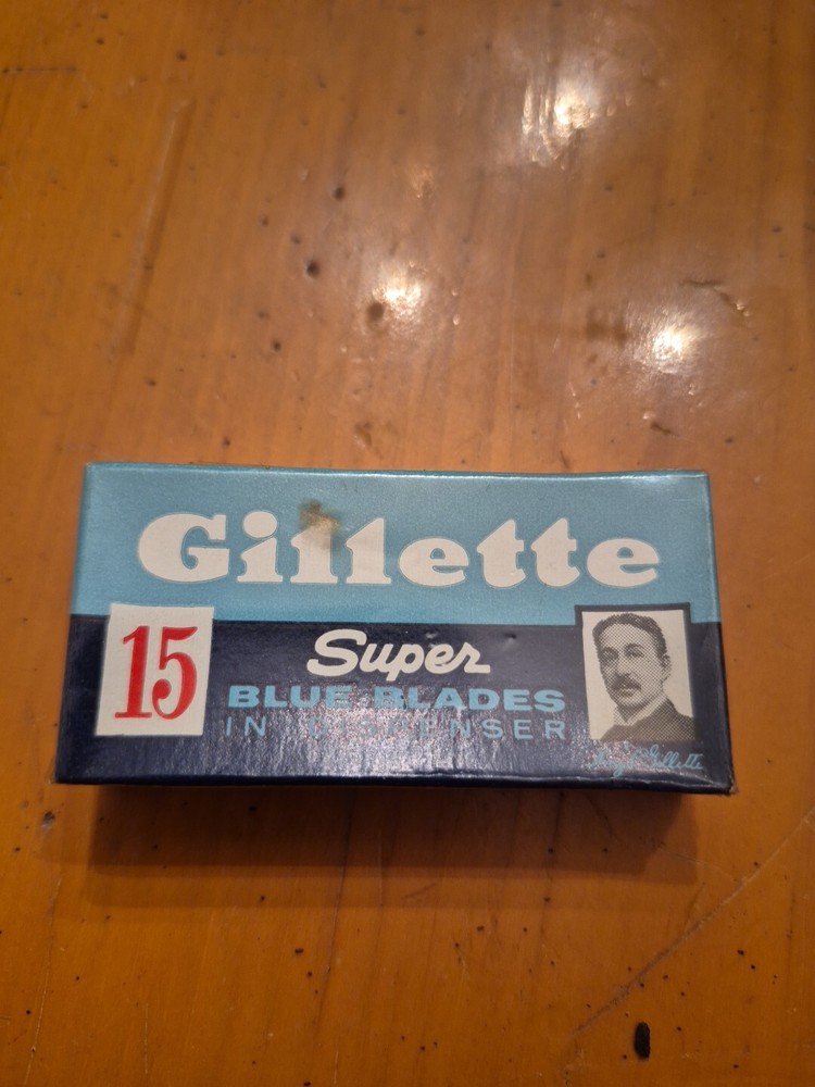 Vintage NOS Gillette 15 Super Blue Razor Blade Dispenser Unopened See Descriptio