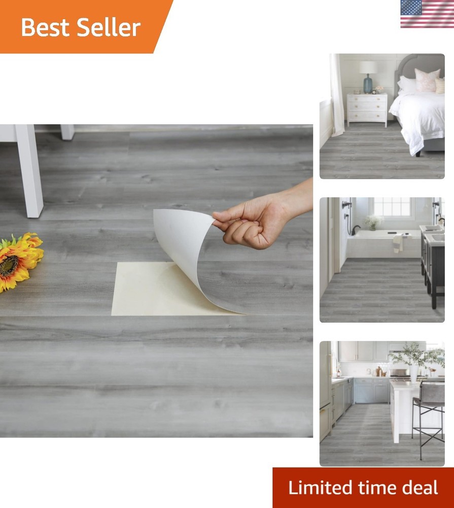 Easy Install 20-Pack Waterproof Vinyl Floor Tiles - 30 Sq.Ft Grey Wood Design