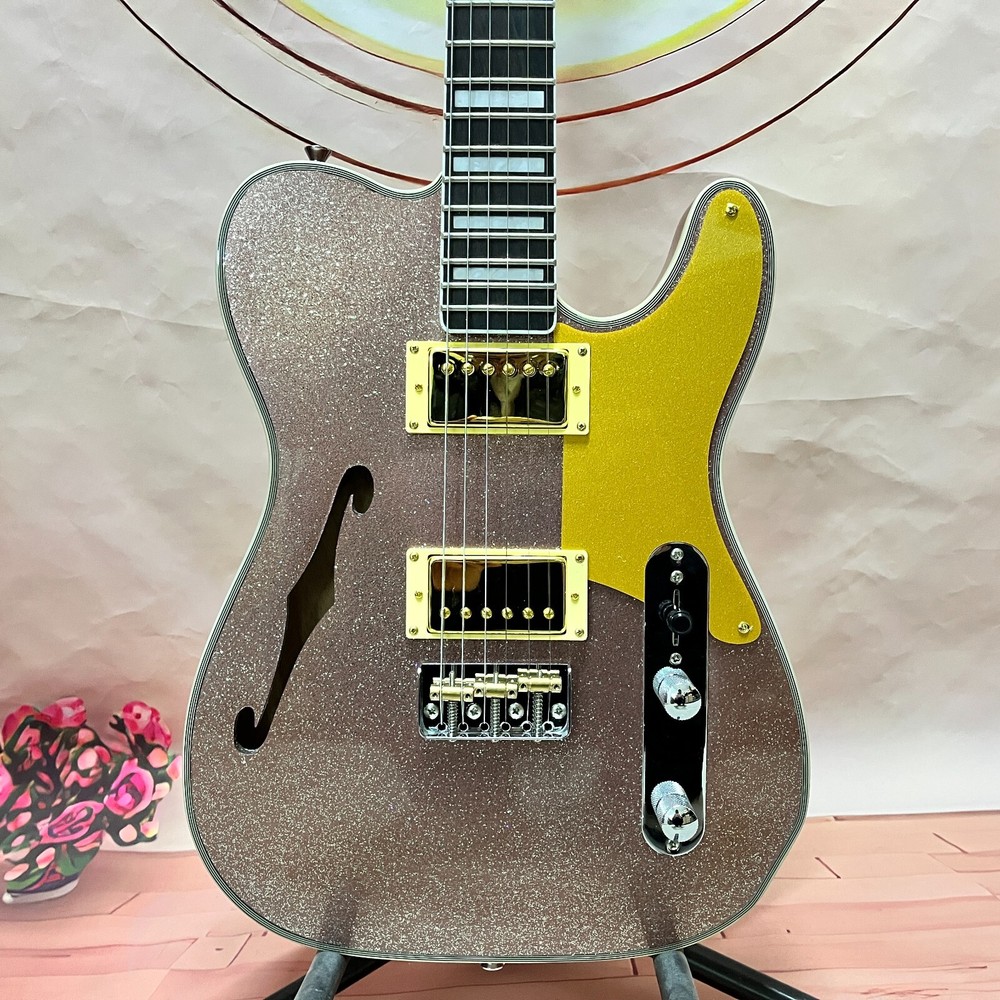 Pink Sparkle TL Semi-Hollow Electric Guitar Fast US Shipping