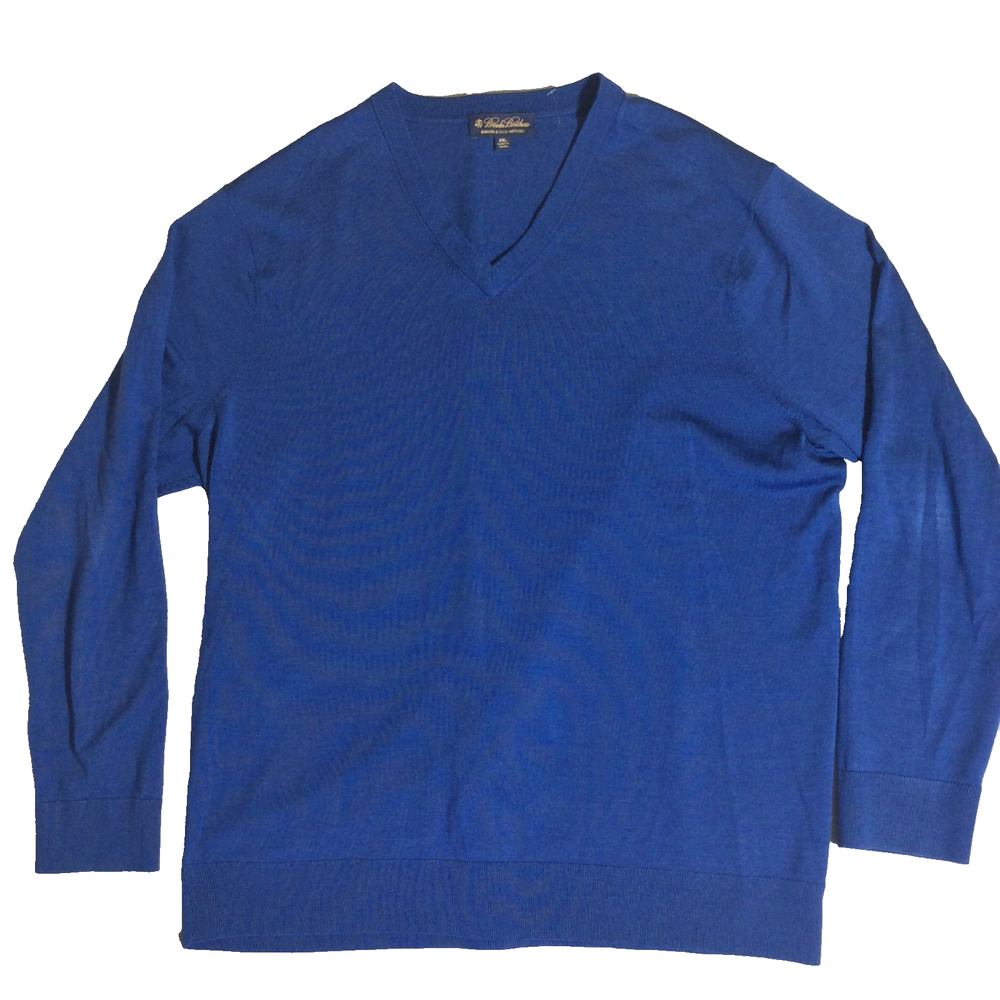 Brooks Brothers Tech Merino Wool Sweater Men's 2XL Blue L/S Knit Casual V-Neck