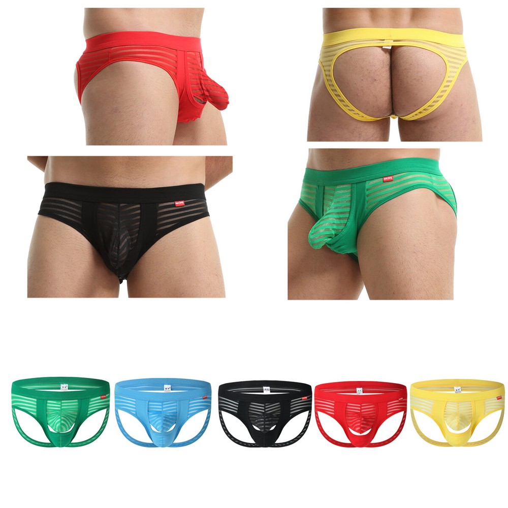 Mens Sheer Hole Underwear Lingerie Jockstrap G-string Thong Bikini Briefs Shorts