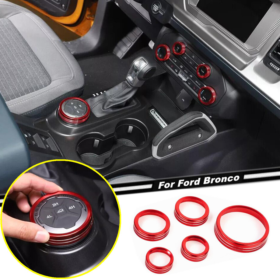 5P Car AC & 4WD Switch Knob Cover Trim For Ford Bronco 2021-2024 Accessories Red
