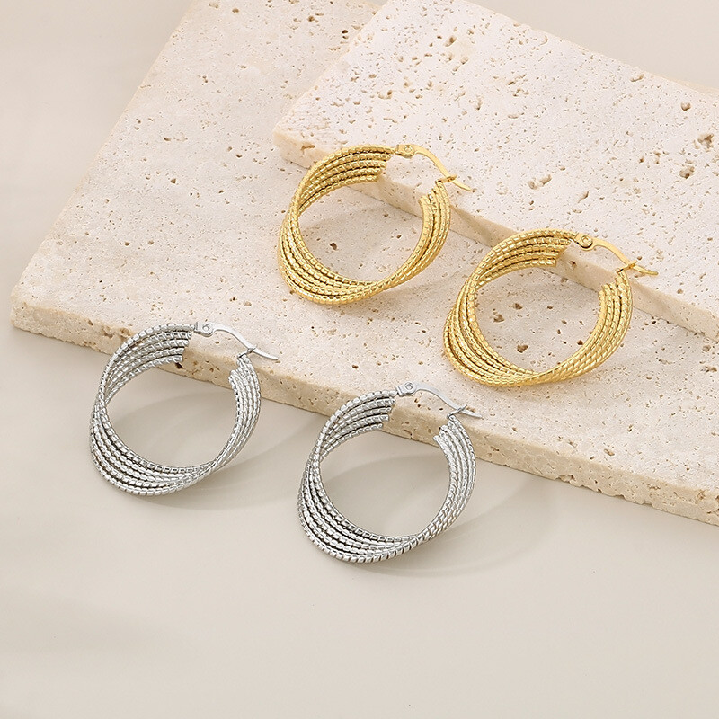 Titanium steel geometric circle stainless steel buckle titanium steel earrings