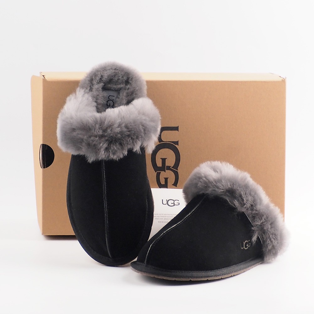 UGG Scuffette II in Black/Grey Sheepskin Suede Slippers Women's Shoes US 6-11