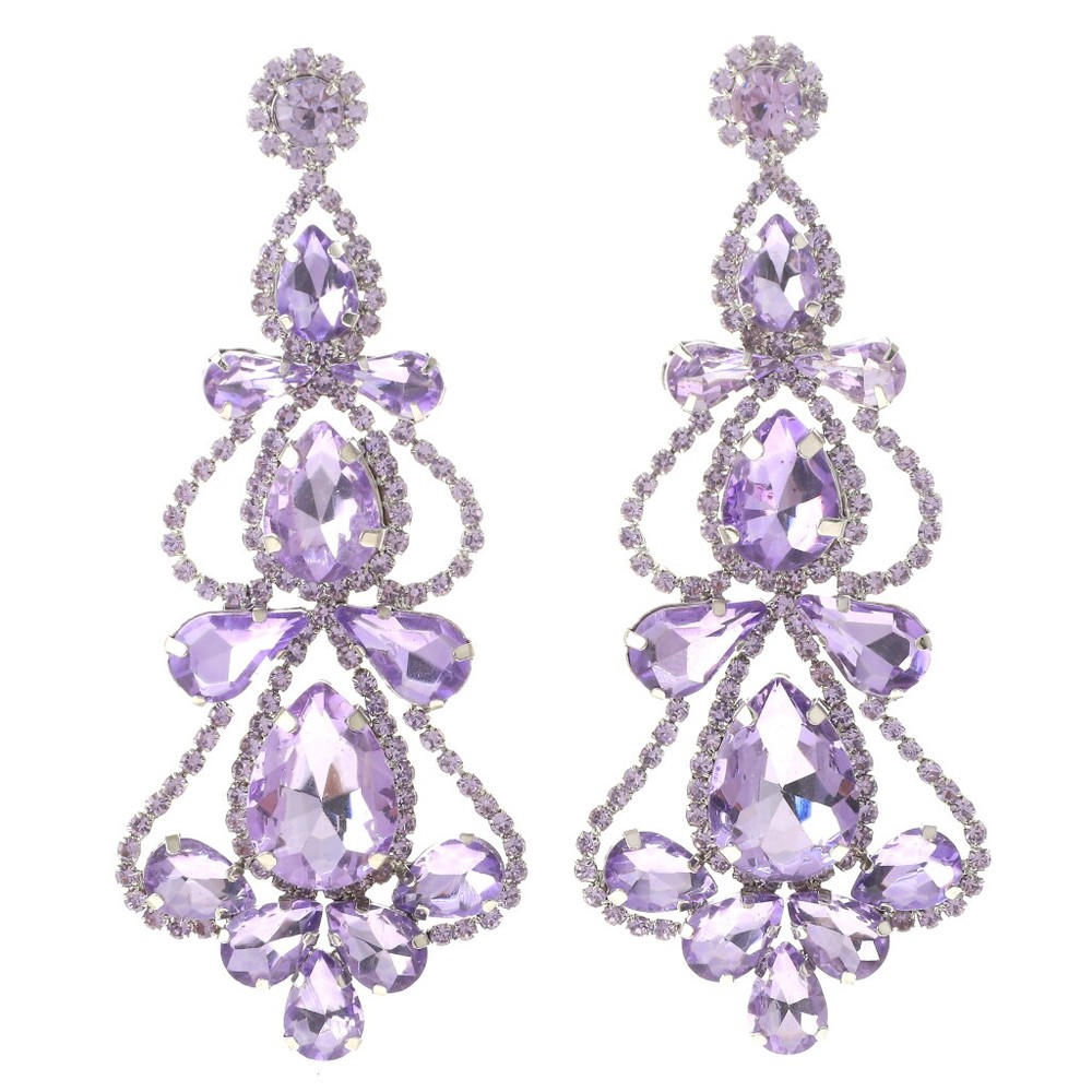 Silver Tone Metal Rhinestone Drop Post Earrings ESE2871-LAV