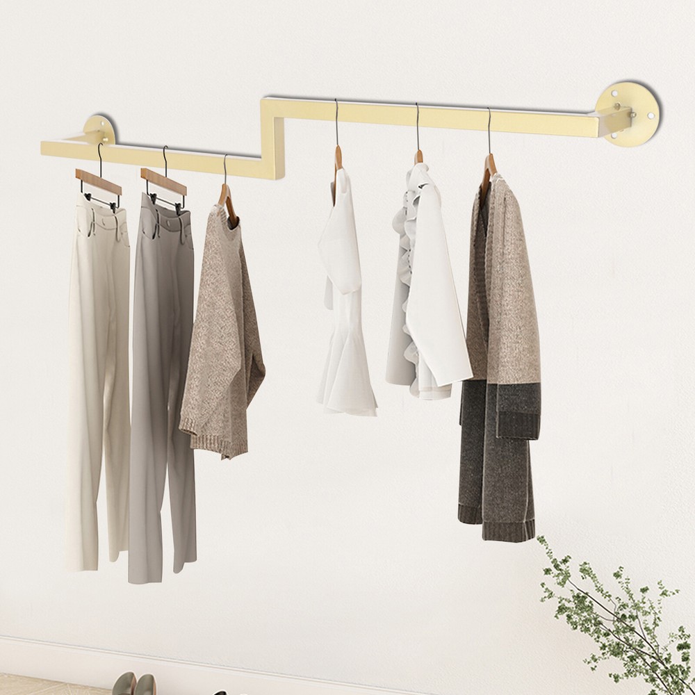 Vintage Bathroom Clothes Rack Wall Mount Clothing Hanging Rod Kitchen Towels Bar