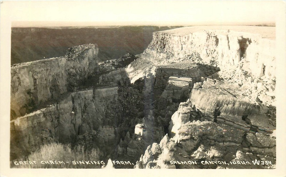 1940s Salmon Canyon Idaho Great Chasm sinking farm W354 RPPC Postcard 25-7259