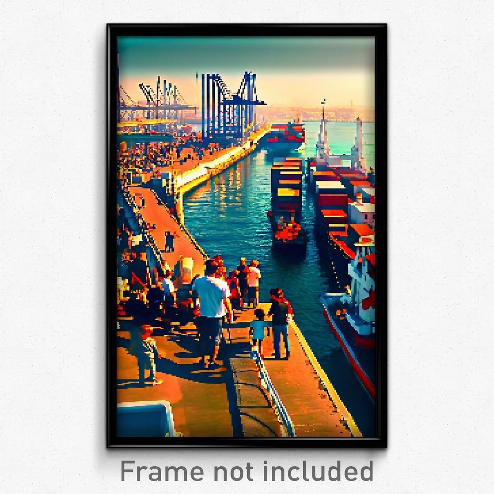 Pixel Art Poster - Crowded Port (8 Bit Psychedelic Trippy Video Game Print)