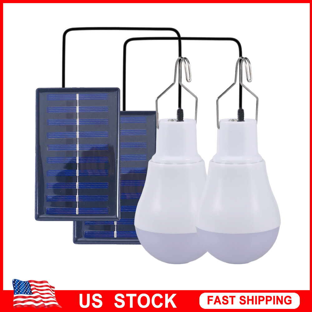 Solar Panel Powered LED Bulb Light Portable Camp Tent Lamp Hook Outdoor Fishing