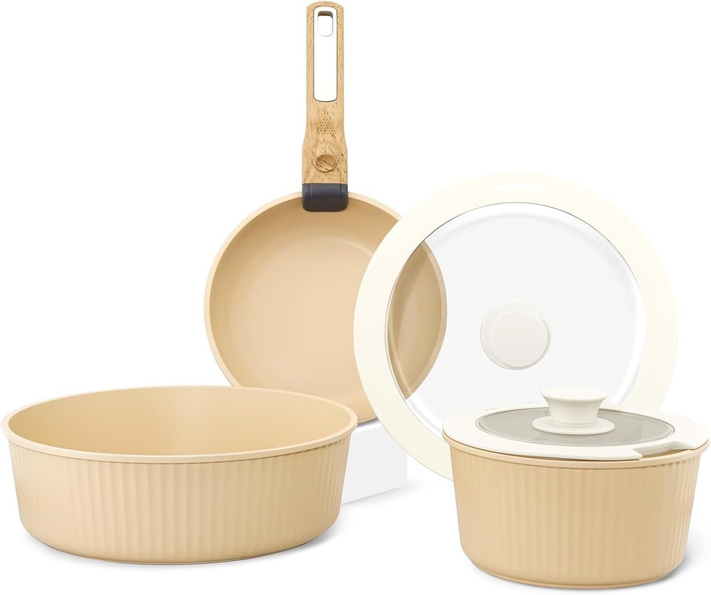 6-Piece Nonstick Pots and Pans Set with Removable Handles, Cheese Melting Pan