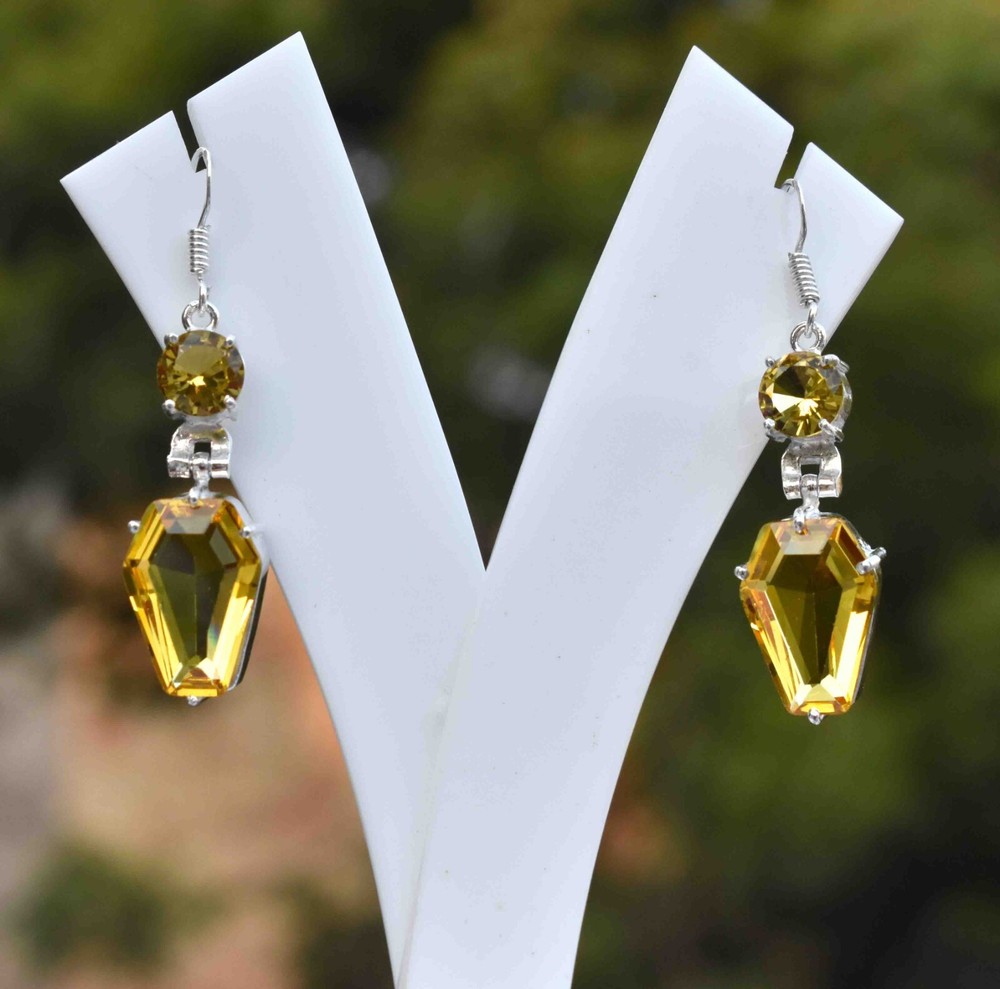 Elegant Yellow Citrine 925 Sterling Silver Handmade Gemstone Earrings Size 2.10