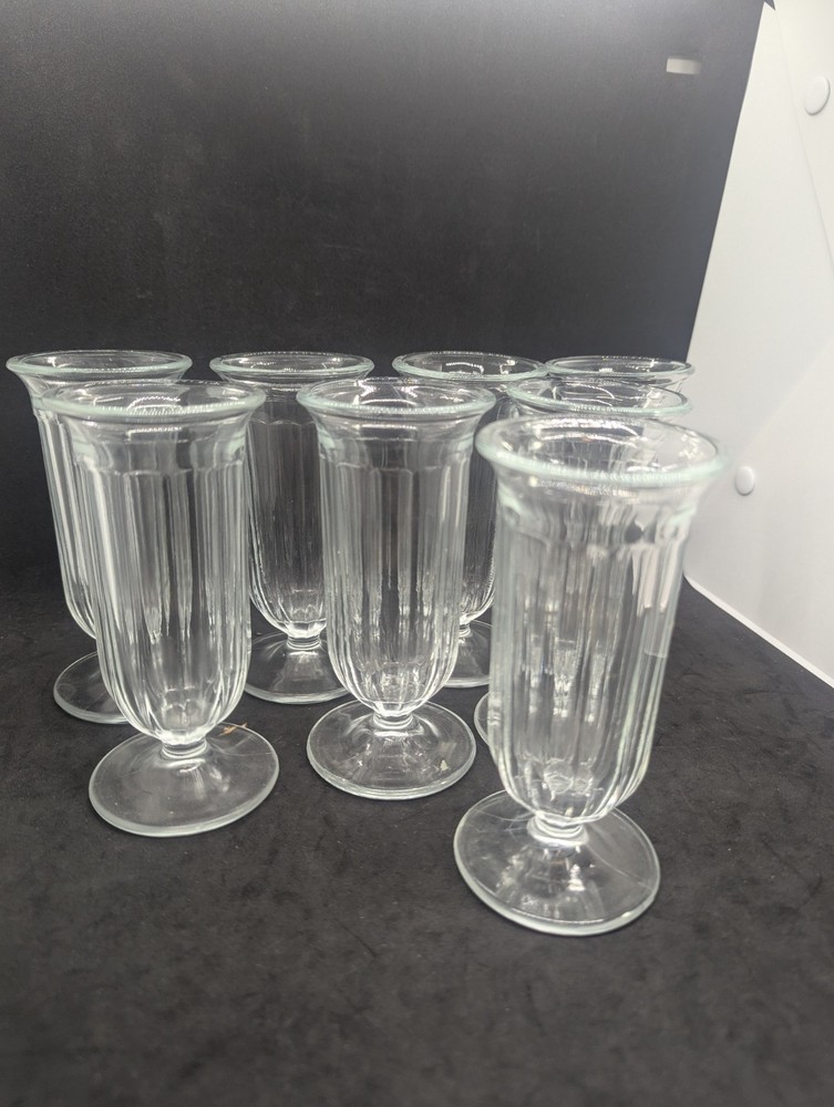 Vintage Soda Fountain Parfait Ice Cream Sundae Footed Glass Set of 8 - 5.5