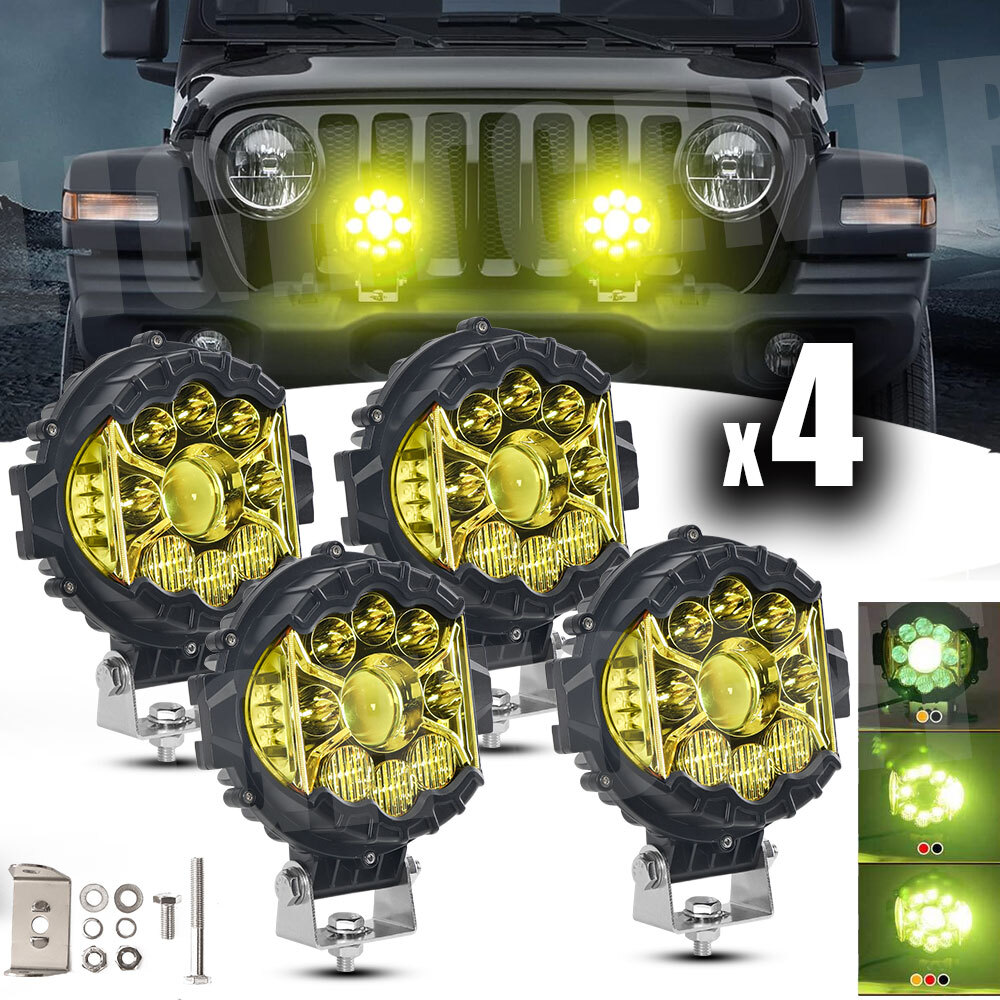 4x 7''inch Round LED Work Lights Bar Side Shooter DRL Amber Off-road Fog Driving